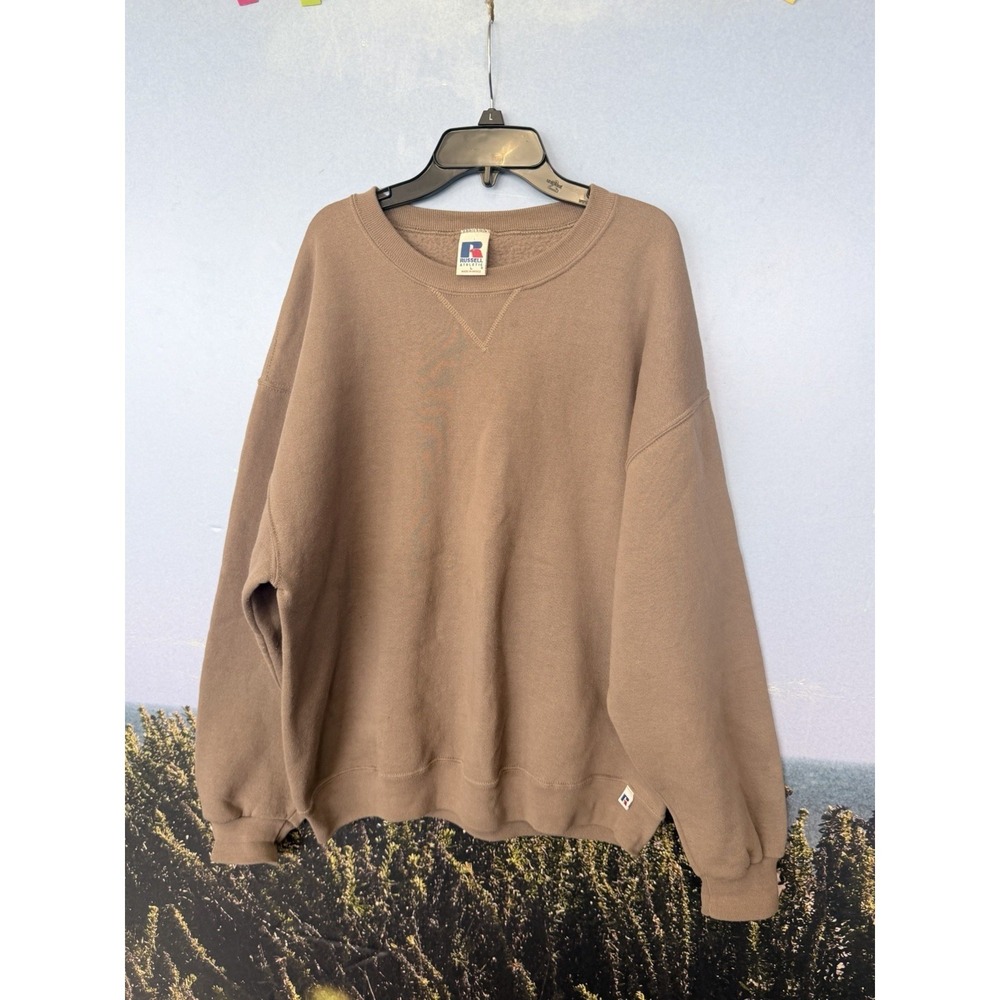 Vintage Russell Athletic Sweatshirt Mens L Brown Crewneck Blank Made In Mexico